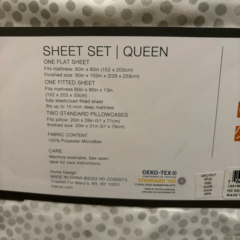 HOME DESIGN Easy Care Printed Microfiber 4-Pc. Sheet Set, Queen, Grey Dots